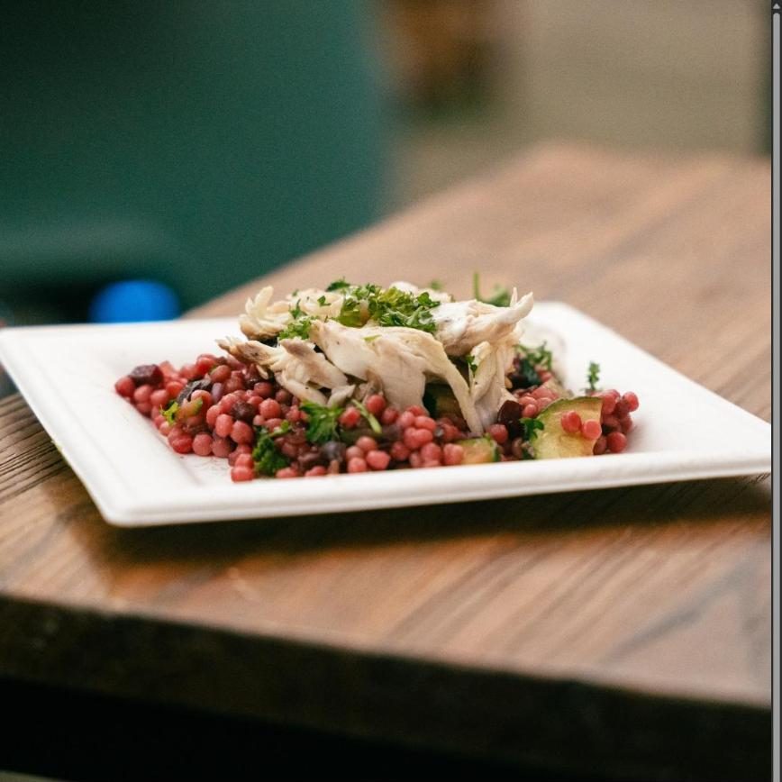 Vegetarian dish with pearl couscous